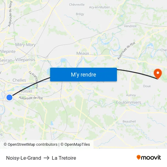 Noisy-Le-Grand to La Tretoire map