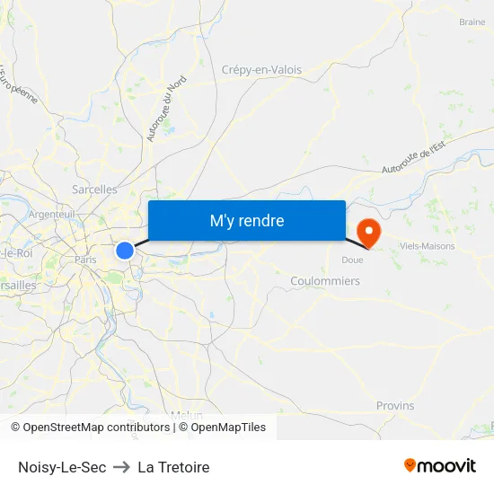 Noisy-Le-Sec to La Tretoire map