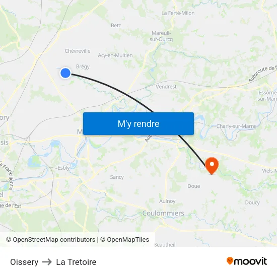 Oissery to La Tretoire map