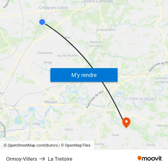 Ormoy-Villers to La Tretoire map