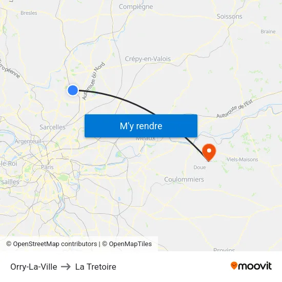 Orry-La-Ville to La Tretoire map