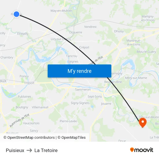 Puisieux to La Tretoire map