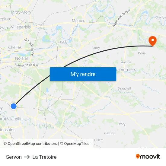 Servon to La Tretoire map