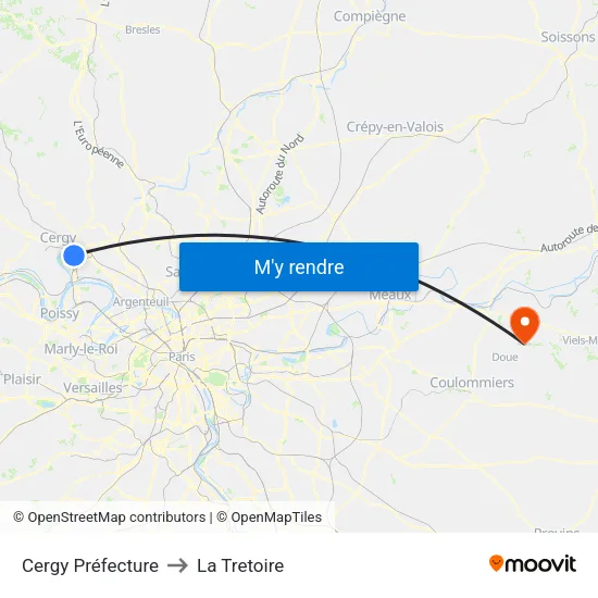 Cergy Préfecture to La Tretoire map