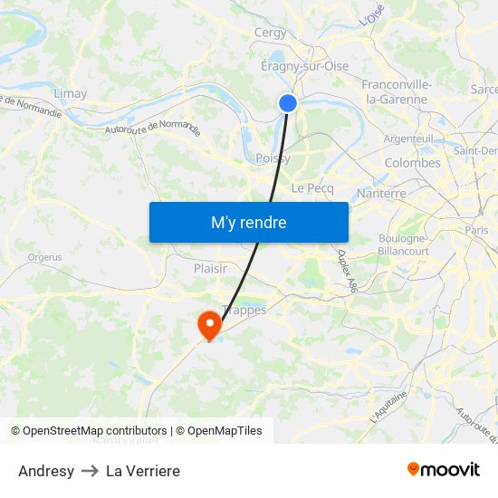 Andresy to La Verriere map