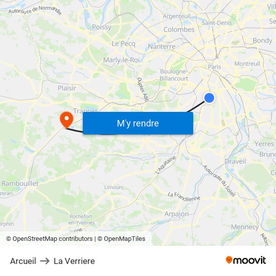 Arcueil to La Verriere map