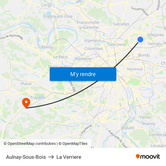 Aulnay-Sous-Bois to La Verriere map