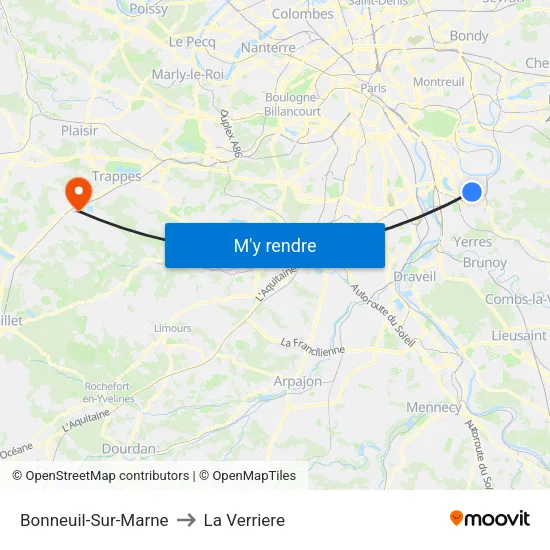 Bonneuil-Sur-Marne to La Verriere map