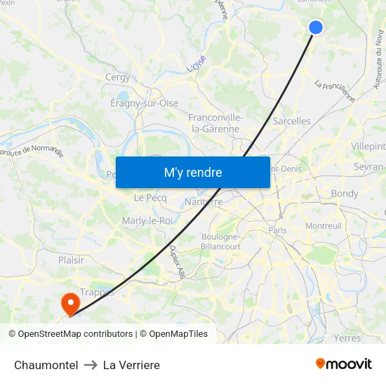 Chaumontel to La Verriere map