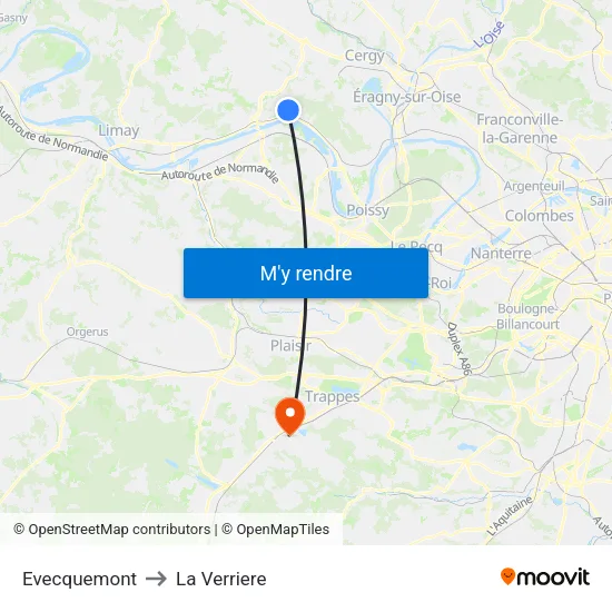 Evecquemont to La Verriere map