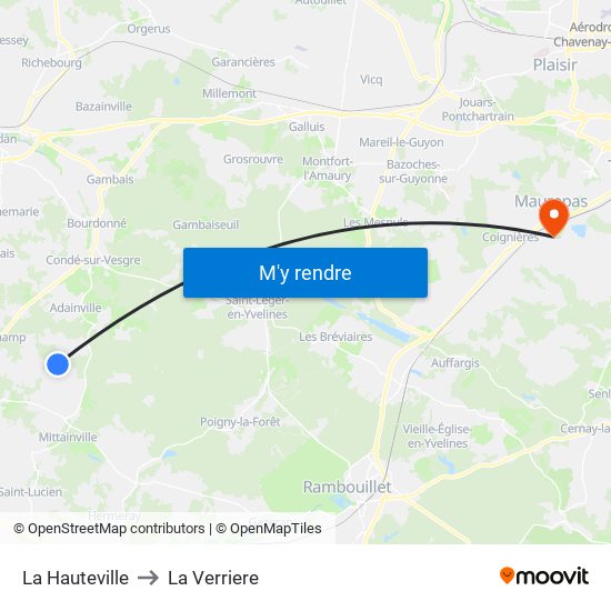 La Hauteville to La Verriere map