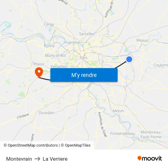 Montevrain to La Verriere map