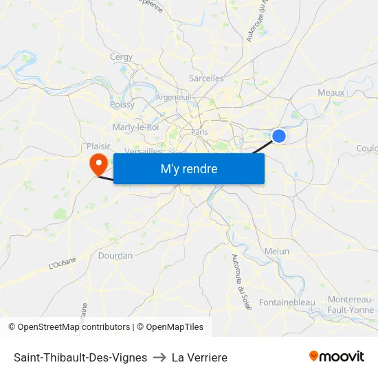 Saint-Thibault-Des-Vignes to La Verriere map