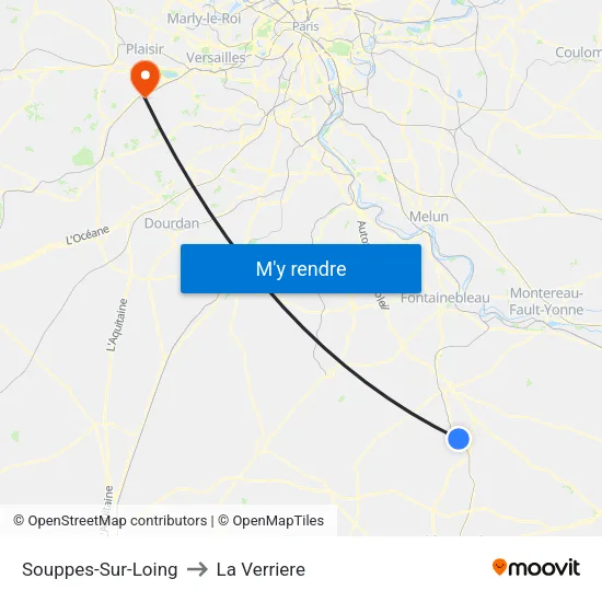 Souppes-Sur-Loing to La Verriere map
