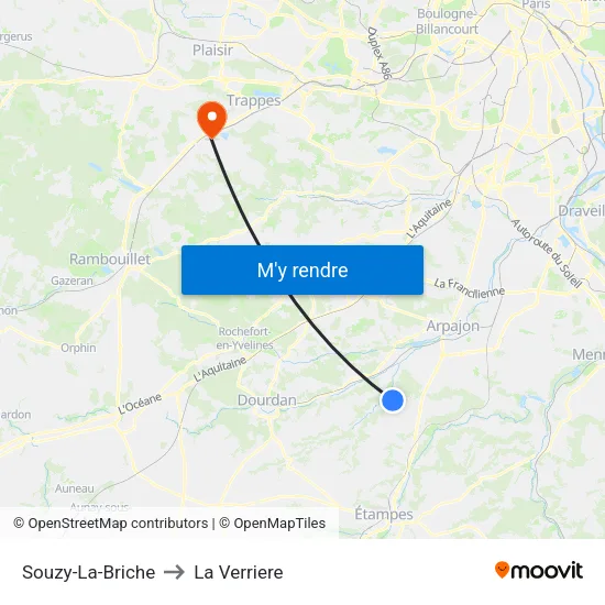 Souzy-La-Briche to La Verriere map