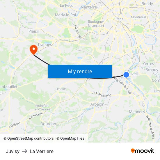 Juvisy to La Verriere map