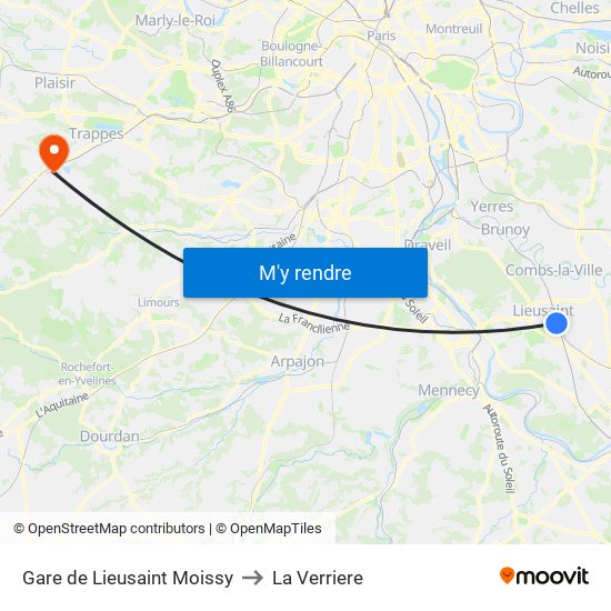 Gare de Lieusaint Moissy to La Verriere map