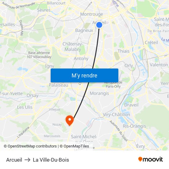 Arcueil to La Ville-Du-Bois map