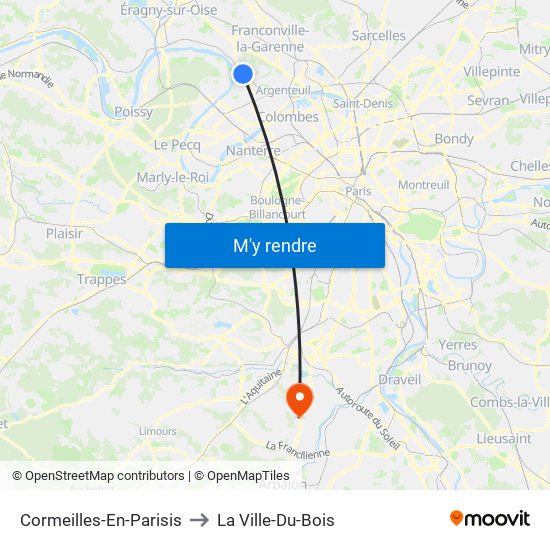 Cormeilles-En-Parisis to La Ville-Du-Bois map