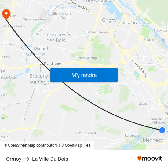 Ormoy to La Ville-Du-Bois map