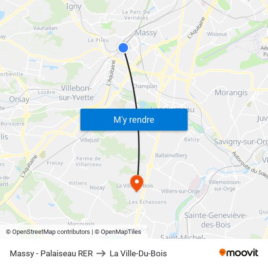 Massy - Palaiseau RER to La Ville-Du-Bois map