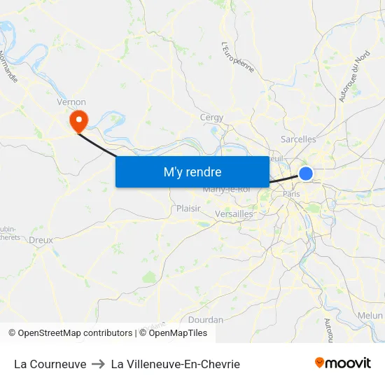 La Courneuve to La Villeneuve-En-Chevrie map