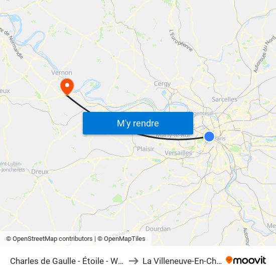 Charles de Gaulle - Étoile - Wagram to La Villeneuve-En-Chevrie map