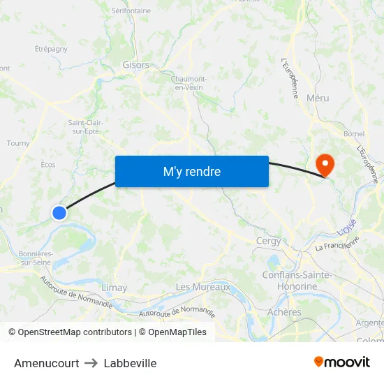 Amenucourt to Labbeville map