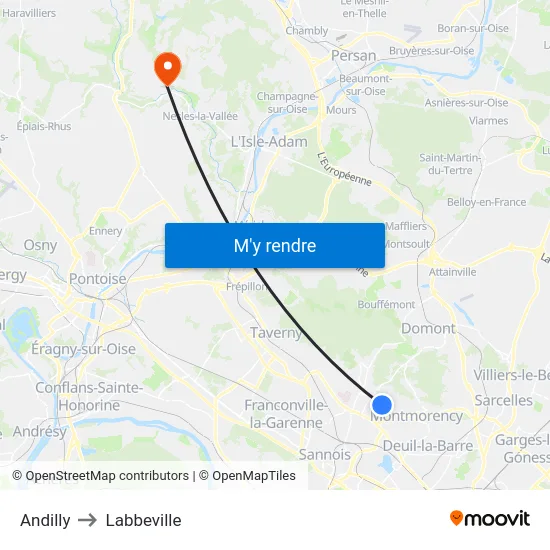 Andilly to Labbeville map