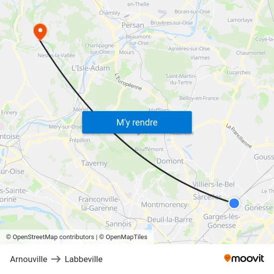 Arnouville to Labbeville map