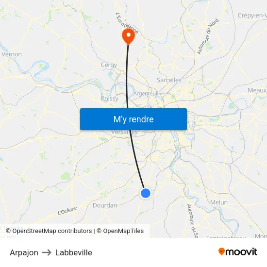 Arpajon to Labbeville map