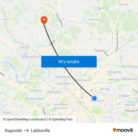 Bagnolet to Labbeville map