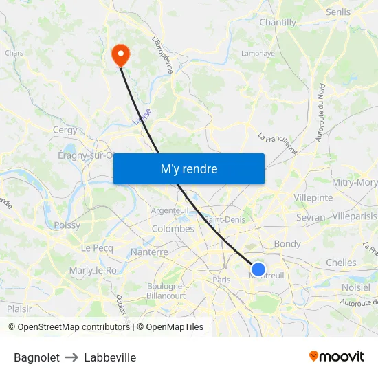 Bagnolet to Labbeville map