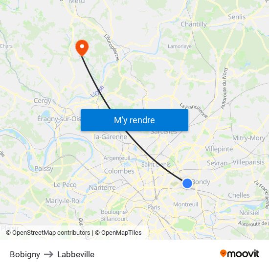 Bobigny to Labbeville map