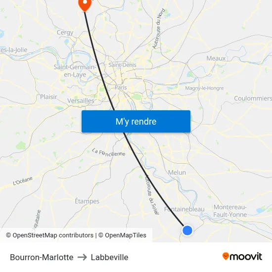 Bourron-Marlotte to Labbeville map
