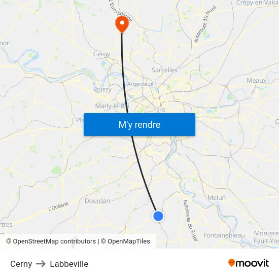 Cerny to Labbeville map