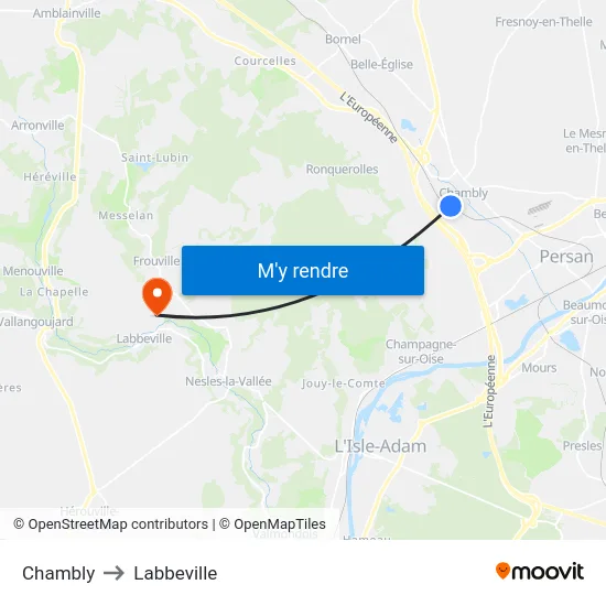 Chambly to Labbeville map