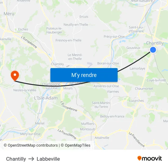 Chantilly to Labbeville map