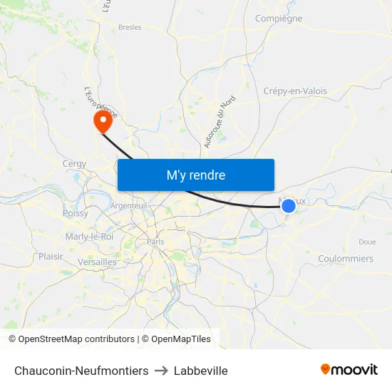 Chauconin-Neufmontiers to Labbeville map