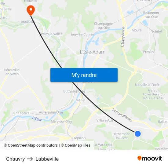 Chauvry to Labbeville map