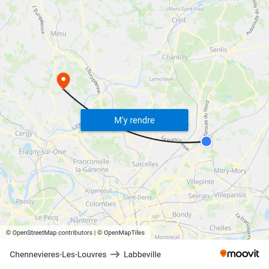 Chennevieres-Les-Louvres to Labbeville map