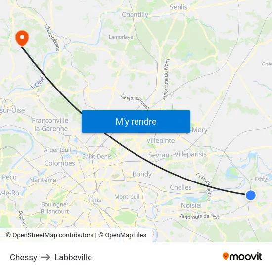 Chessy to Labbeville map