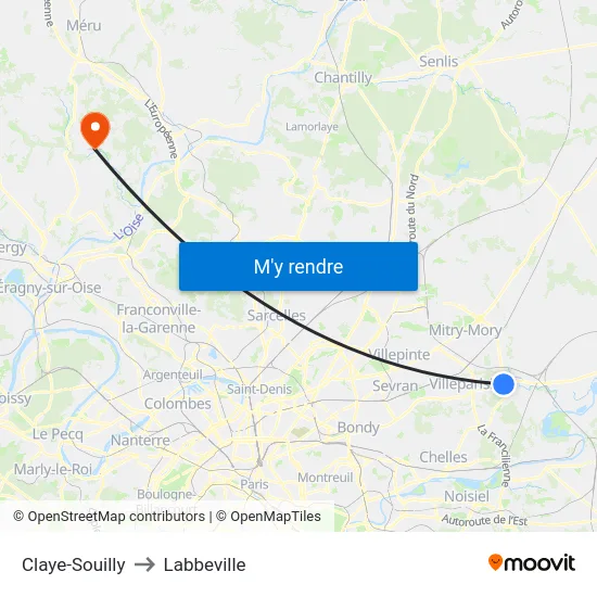 Claye-Souilly to Labbeville map