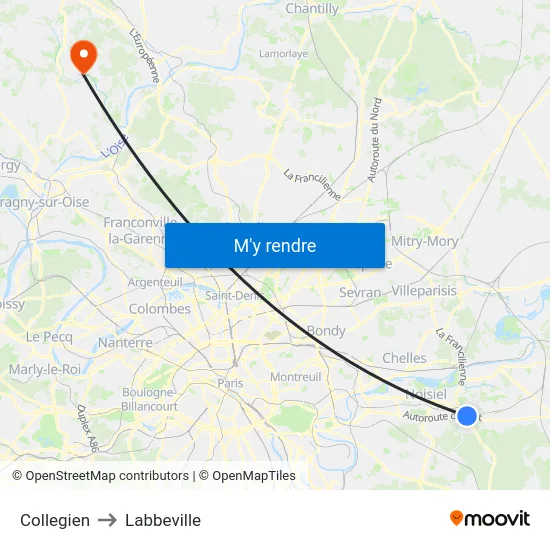 Collegien to Labbeville map