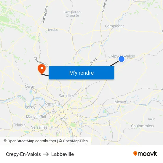 Crepy-En-Valois to Labbeville map