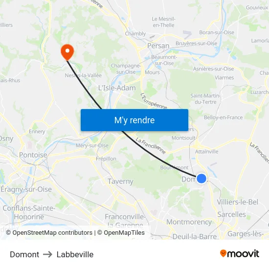 Domont to Labbeville map