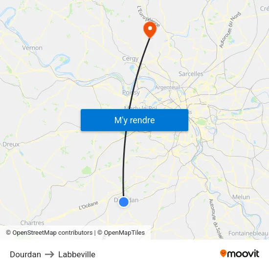 Dourdan to Labbeville map