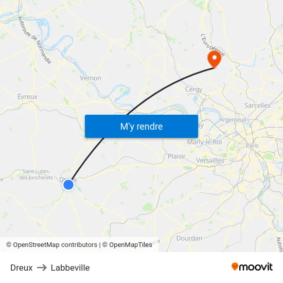 Dreux to Labbeville map