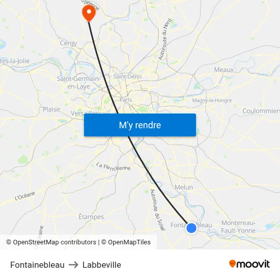 Fontainebleau to Labbeville map