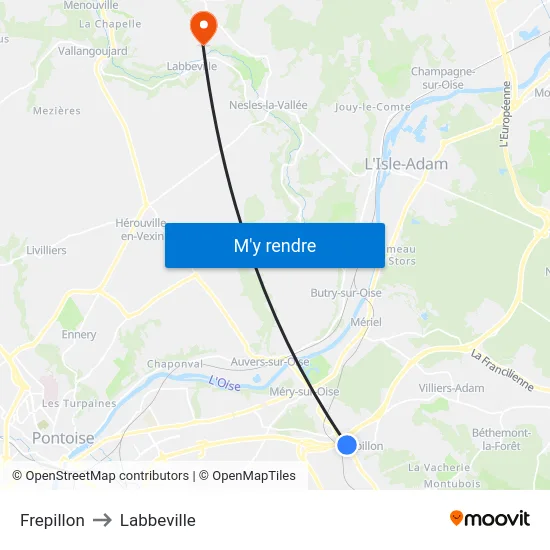 Frepillon to Labbeville map